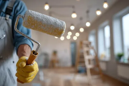 Painter holding a roller in a Lomita home